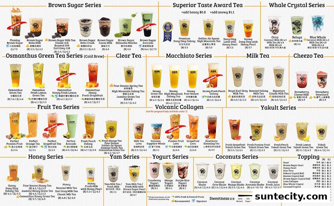Menu page for The Whale Tea SG - Suntec City Mall