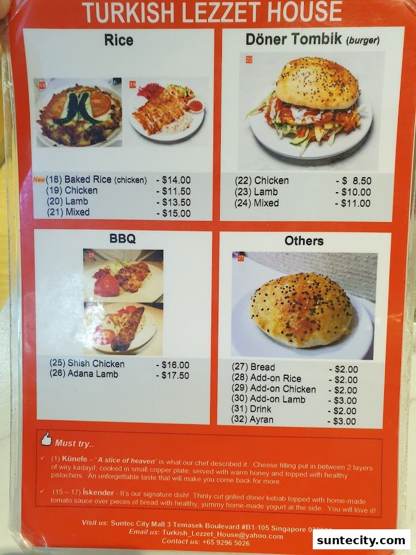 Menu page for Turkish Lezzet House