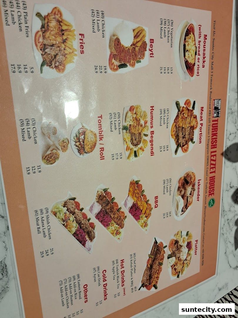 Menu page for Turkish Lezzet House