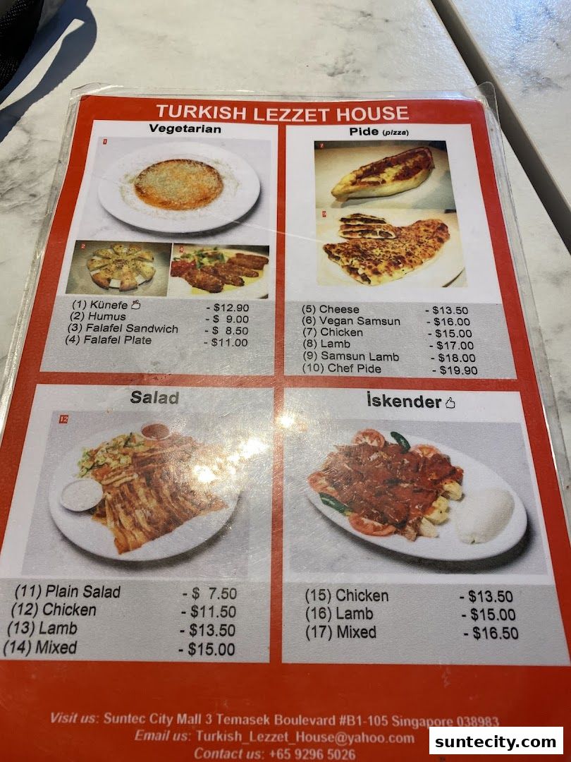 Menu page for Turkish Lezzet House