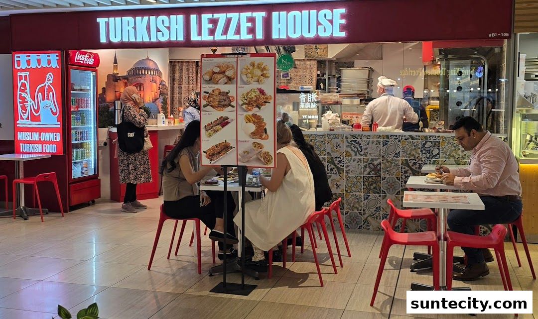A Turkish restaurant with customers dining and a menu displayed.