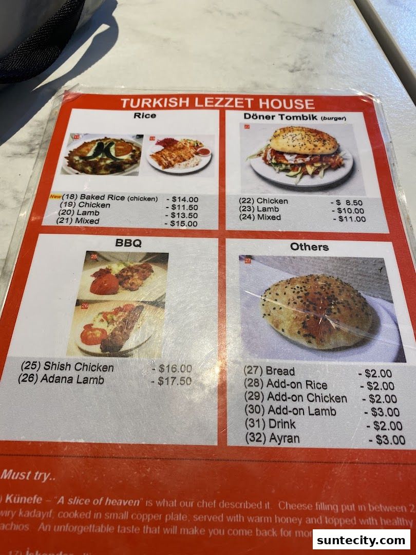 Menu page for Turkish Lezzet House