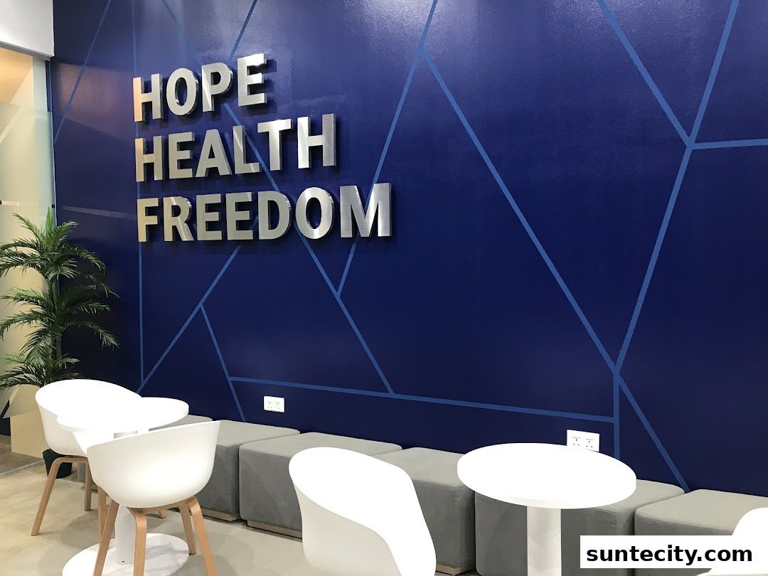 Interior shot of Unicity with motivational words and modern seating.