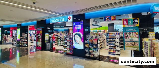 A Watsons pharmacy and GNC store with a wide selection of health and beauty products.