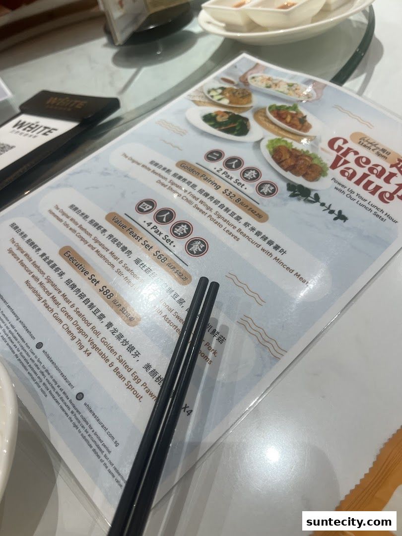 Menu page for White Restaurant Suntec City