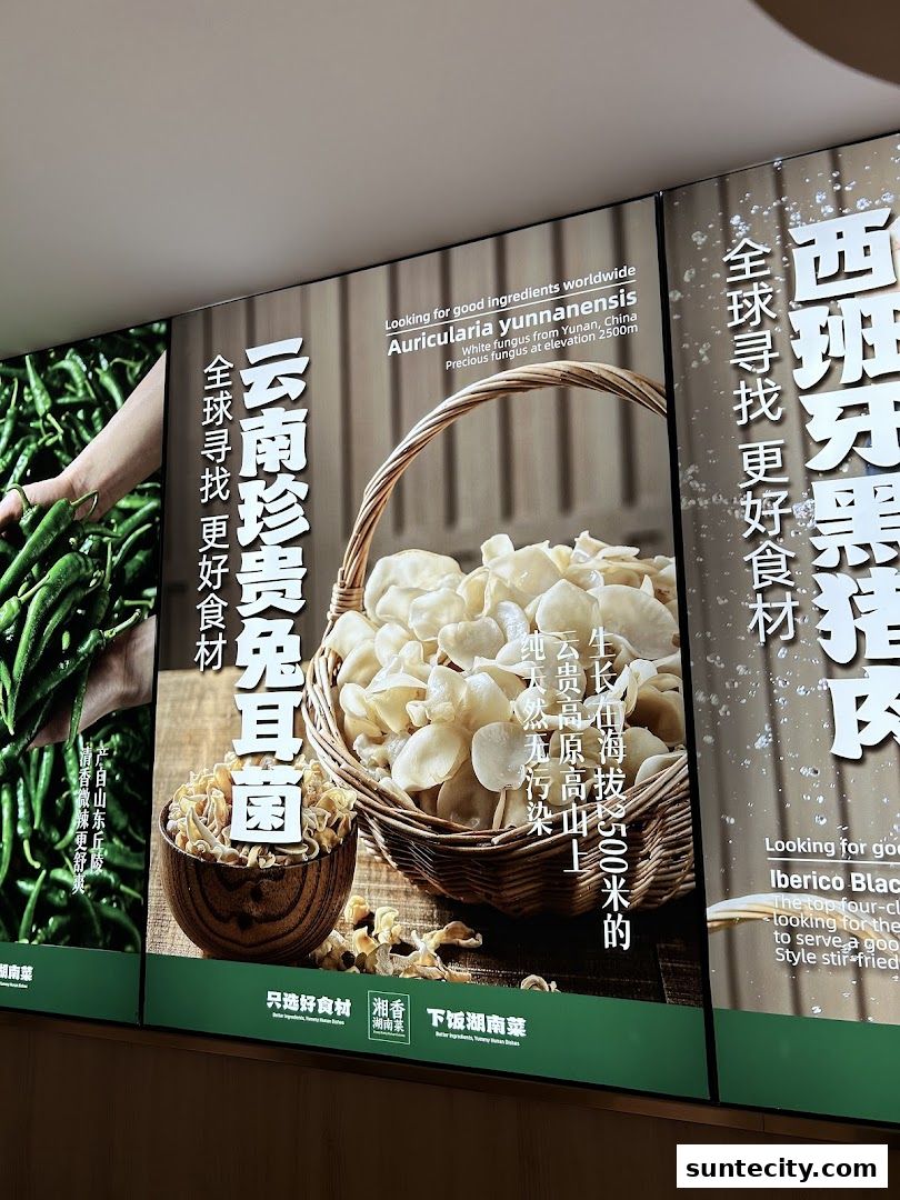 Advertisements for premium ingredients like Yunnan white fungus and Iberian black pork.