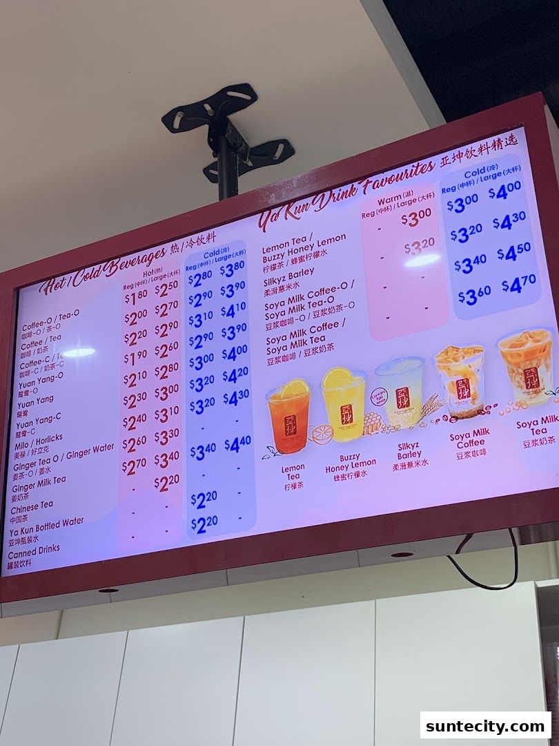 Menu page for Ya Kun Kaya Toast Suntec City East Tower Basement 1
