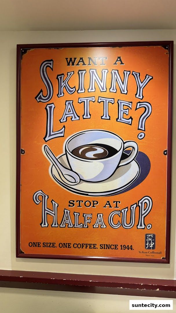 A vintage-style advertisement for Ya Kun Kaya Toast promoting their skinny latte.