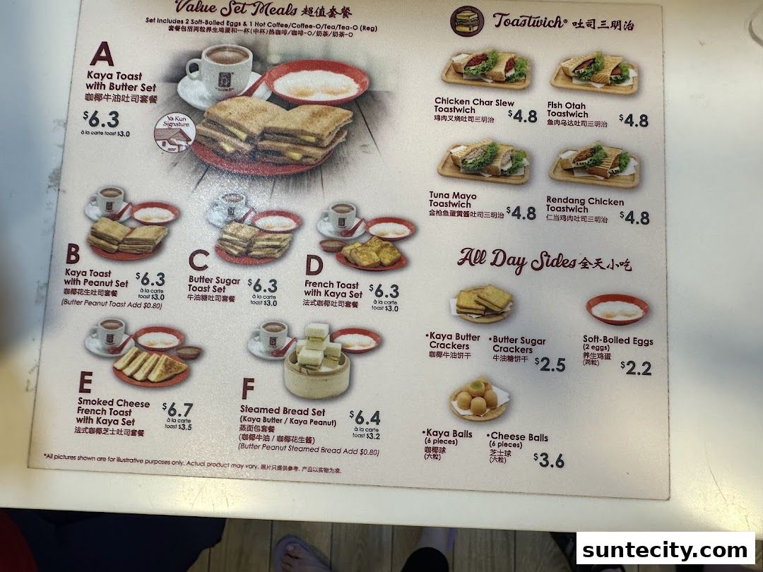 Menu page for Ya Kun Kaya Toast Suntec City East Tower Basement 1