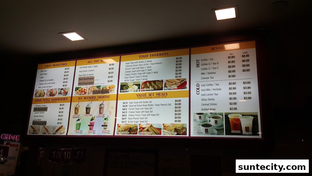 Menu page for Ya Kun Kaya Toast Suntec City East Tower Basement 1