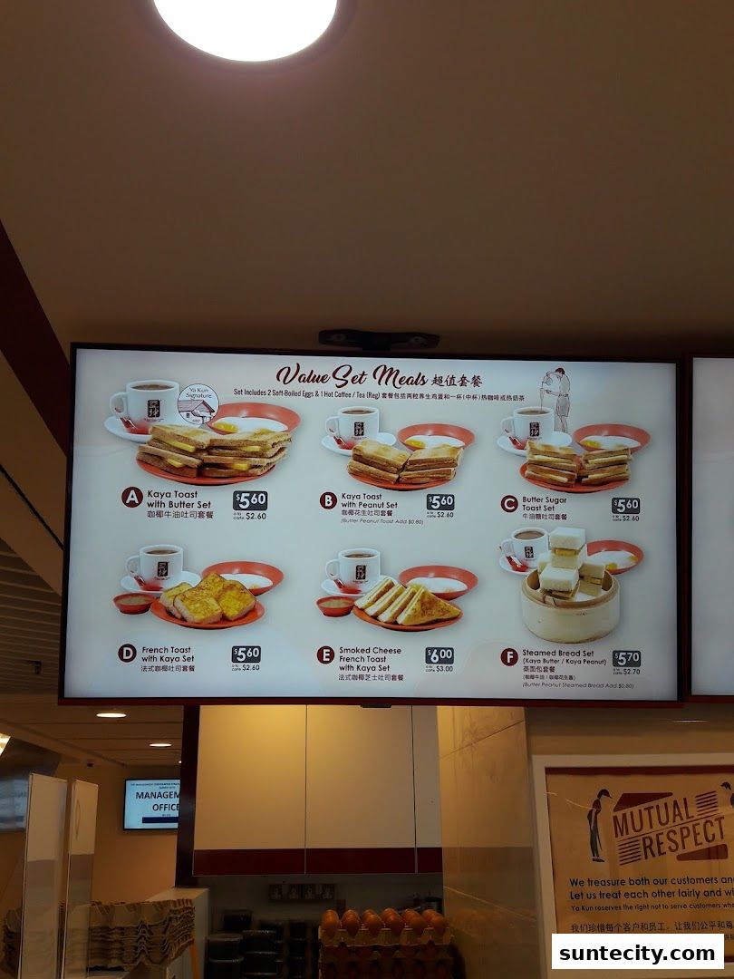 Menu page for Ya Kun Kaya Toast Suntec City East Tower Basement 1