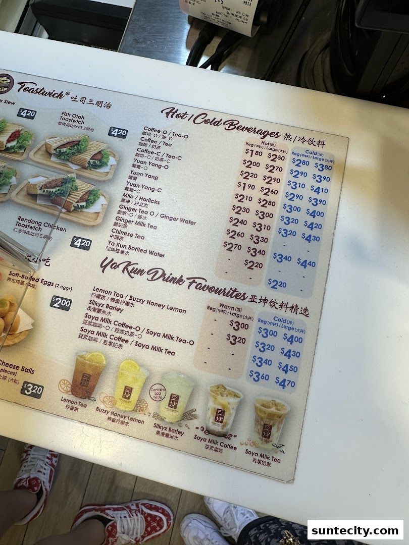 Menu page for Ya Kun Kaya Toast Suntec City East Tower Basement 1