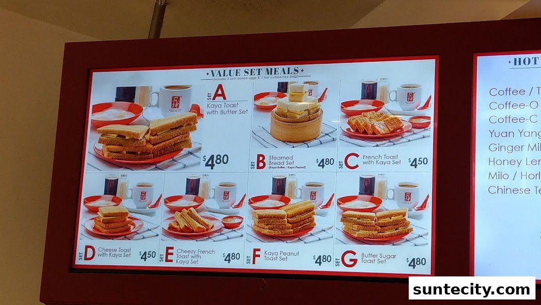 Menu page for Ya Kun Kaya Toast Suntec City East Tower Basement 1