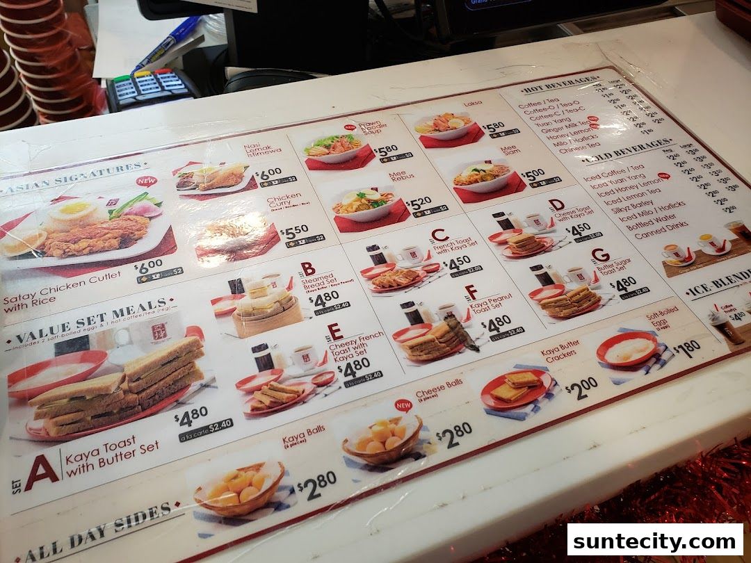 Menu page for Ya Kun Kaya Toast Suntec City East Tower Basement 1