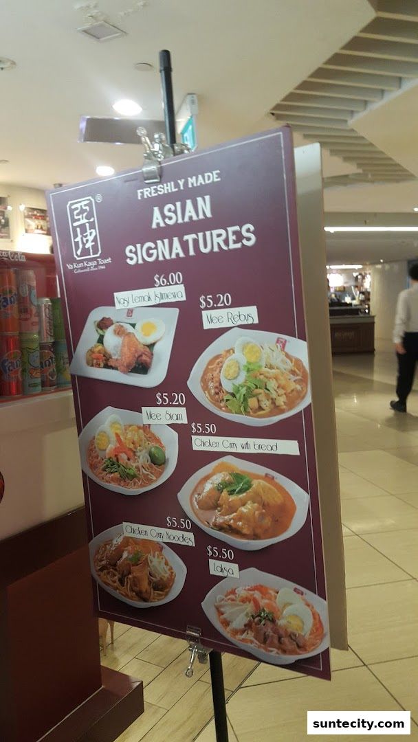 Menu page for Ya Kun Kaya Toast Suntec City East Tower Basement 1