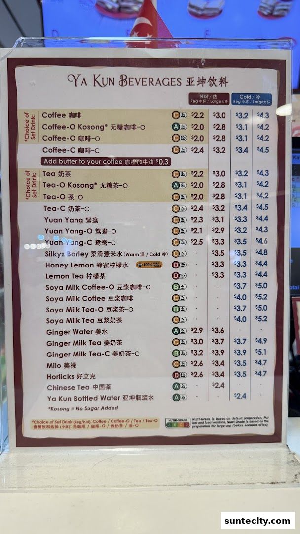 Menu page for Ya Kun Kaya Toast Suntec City East Tower Basement 1
